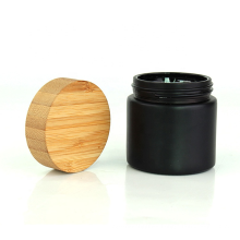 6oz matte black glass pepper powder jar screw bamboo lid